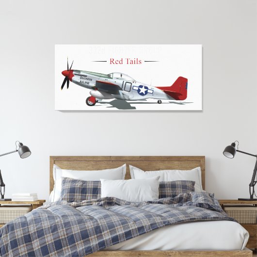 Red Tail P-51 Mustang van de Tuskegee Airmen Canvas Afdruk (Insitu (Slaapkamer))