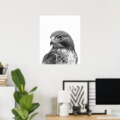 Red Tailed Hawk Bird Portret Black White Poster (Thuiskantoor)