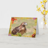 Red-Tailed Hawk Christmas Kaart (Gele Bloem)