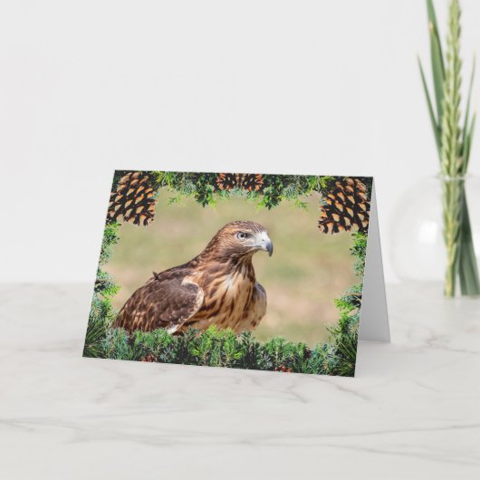 Red-Tailed Hawk Christmas Kaart (Voorkant)