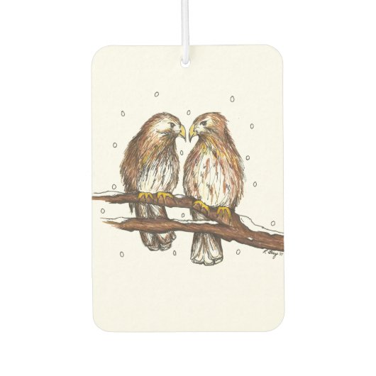 Red Tailed Hawk Lovebird Birds in Sneeuwkerst Luchtverfrisser (Voorkant)