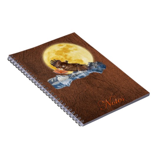 Red-Tailed Hawk & Moon op Faux Leather Notitieboek (Rechterzijde)