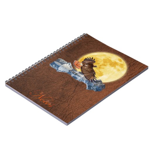 Red-Tailed Hawk & Moon op Faux Leather Notitieboek (Linkerzijde)