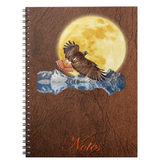 Red-Tailed Hawk & Moon op Faux Leather Notitieboek (Voorkant)