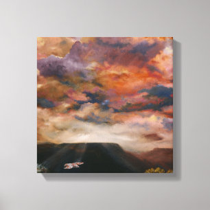 Red-Tailed Hawk over mesas verpakte canvasafdruk Canvas Afdruk