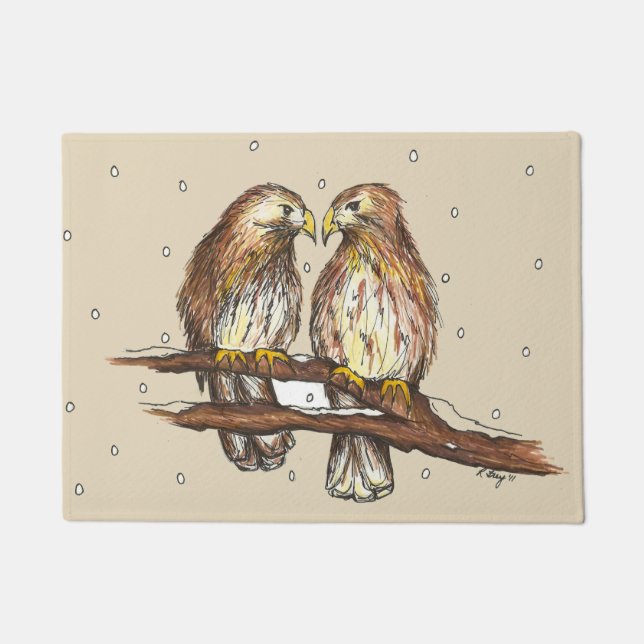 Red Tailed Hawk Tortelduifjes Birdwatch Snow Deurmat (Voorkant)
