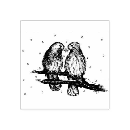 Red Tailed Hawks in Sneeuwliefdesvogel Stamp Rubberstempel (Afrduk)