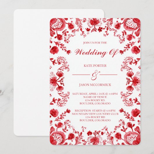 Red Talavera Wedding  Kaart (Voorkant / Achterkant)