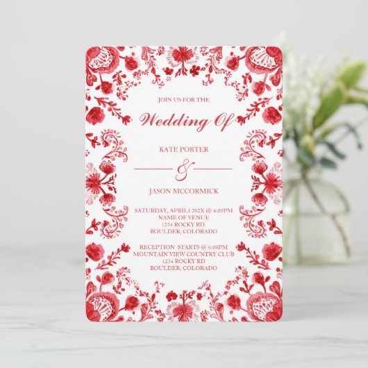 Red Talavera Wedding Kaart (Staand voorkant)