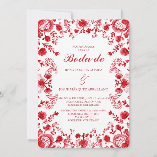 Red TalaveraWedding Invitation in Spanish Kaart (Voorkant)