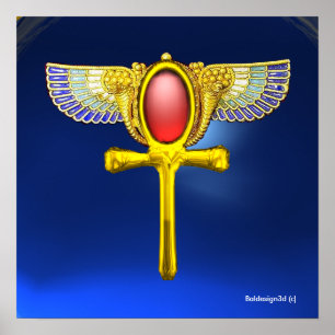 RED TALISMAN/EGYPTIAN WINGED ANKH, CORNUCOPIA Blue Poster