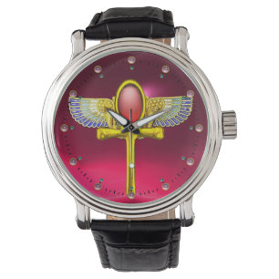 RED TALISMAN/EGYPTIAN WINGED ANKH CORNUCOPIA Pink Horloge