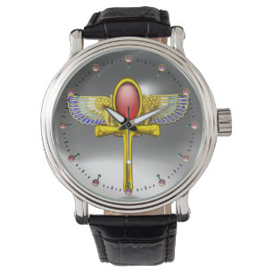 RED TALISMAN/EGYPTIAN WINGED ANKH CORNUCOPIA White Horloge
