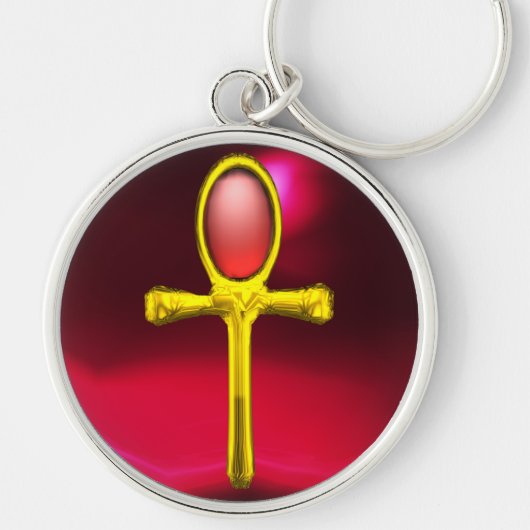 RED TALISMAN, GOLD ANKH Eternal Life Symbol Sleutelhanger (Voorkant)