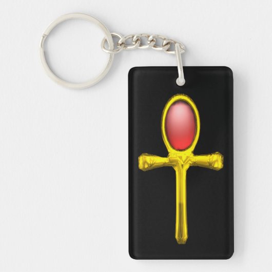 RED TALISMAN, GOLD ANKH Eternal Life Symbol Sleutelhanger (Voorkant)