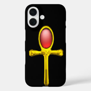 RED TALISMAN/GOLD EGYPTIAN ANKH Black iPhone 16 Hoesje