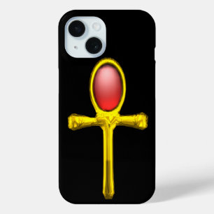RED TALISMAN/GOLD EGYPTIAN ANKH iPhone 15 CASE