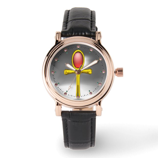 RED TALISMAN, Ruby Gemstone, Grey White Horloge (Voorkant)