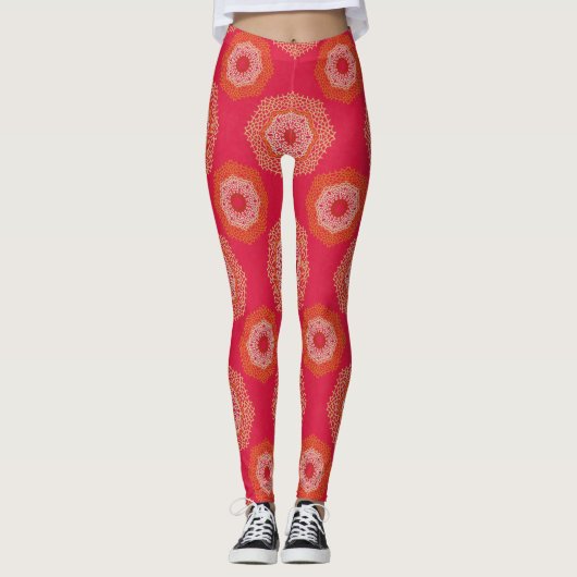 Red Tan Abstract Mandala Leggings (Voorkant)