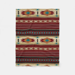 RED/TAN Aztec afdrukken Fleece Deken