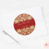 Red & Tan Ecru sparen de Datum Ronde Sticker (Envelop)