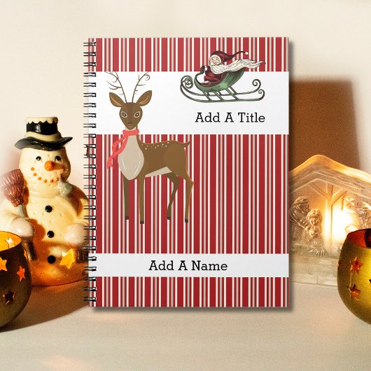 Red Tan-White Stripe・Santa-Reindeer・Custom Notitieboek