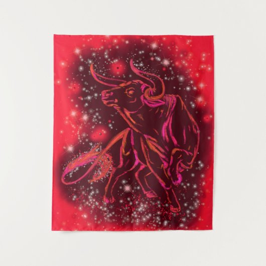 Red Tapestry met Bull Running In Sterrennacht Wandkleed (Voorkant)