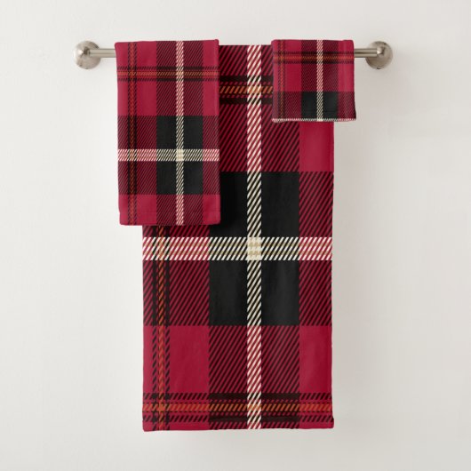 Red Tartan Bath Towel Set Bad Handdoek (Insitu)