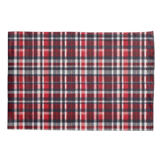 Red Tartan Check Patroon Elegant Monogram Kussensloop (Achterkant-Links)