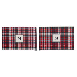 Red Tartan Check Patroon Elegant Monogram Kussensloop