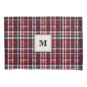 Red Tartan Check Patroon Elegant Monogram Kussensloop (Voorkant-Links)