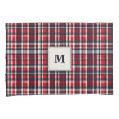 Red Tartan Check Patroon Elegant Monogram Kussensloop (Voorkant-Rechts)