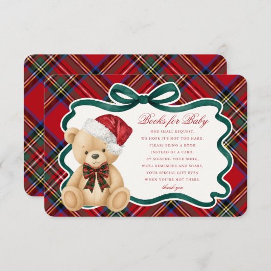 Red Tartan Christmas Bear Books for Baby Card Informatiekaartje (Voorkant / Achterkant)
