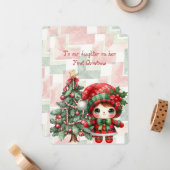 Red Tartan Daughter First Christmas  Notitiekaartje (Voorkant / Achterkant in situ)