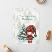 Red Tartan Daughter First Christmas  Notitiekaartje (Voorkant / Achterkant in situ)