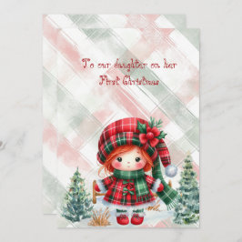 Red Tartan Daughter First Christmas  Notitiekaartje