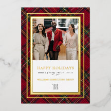 Red Tartan Elegant Business Folie Holiday Card