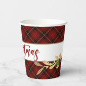 Red Tartan, Gold Leaves en Holly Papieren Bekers (Achterkant)