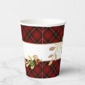 Red Tartan, Gold Leaves en Holly Papieren Bekers (Rechts)