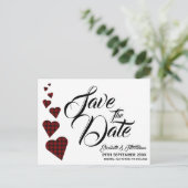 Red Tartan Heart Save the Date Briefkaart (Staand voorkant)