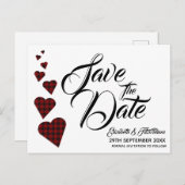 Red Tartan Heart Save the Date Briefkaart (Voorkant / Achterkant)