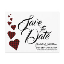 Red Tartan Heart Save the Date Briefkaart