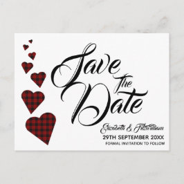 Red Tartan Heart Save the Date Briefkaart