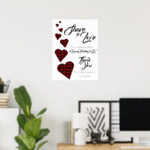 Red Tartan Heart Wedding Hashtag Sign Poster (Thuiskantoor)