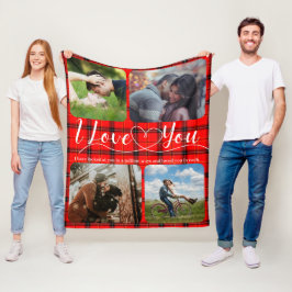 Red Tartan Love Couples Foto collage Fleece Deken