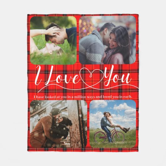 Red Tartan Love Couples Foto collage Fleece Deken (Voorkant)