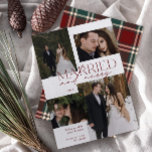 Red Tartan Married & Merry Modern Foto Pas getrouw Feestdagenkaart<br><div class="desc">Introductie van onze prachtige nieuwe Red Tartan Married and Merry Modern 4 Photo Pas getrouwd Holiday Kaart: een modern design met een stijlvolle typografie en een gekoesterde trouwfoto, in feestelijk rood en wit. De minimalistische voorkant wordt aangevuld met een warme, feestelijke, met een rode en groene tartan op de achterkant,...</div>