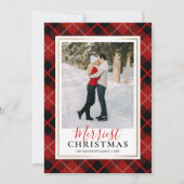 Red Tartan Merriest kerstfoto Feestdagenkaart (Voorkant)