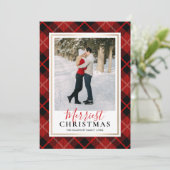 Red Tartan Merriest kerstfoto Feestdagenkaart (Staand voorkant)