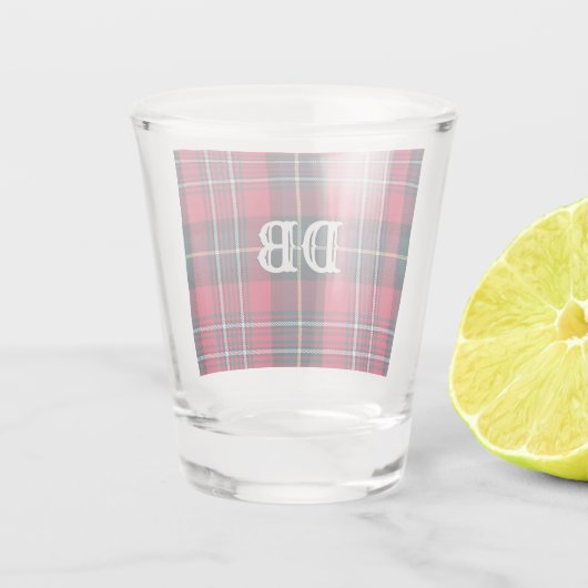 Red Tartan met (of zonder) uw Initialen of naam Shot Glas (Achterkant)